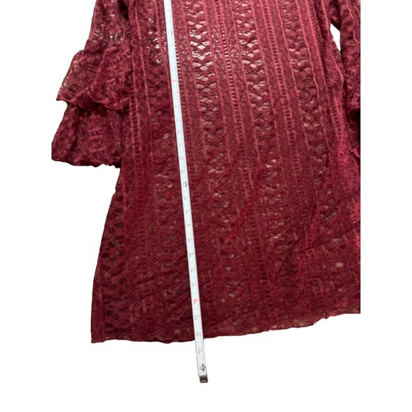 Wrangler Retro Lace Dress Tunic Blouse Fluff‎ Sleeves Maroon Womans Medium - Picture 4 of 6